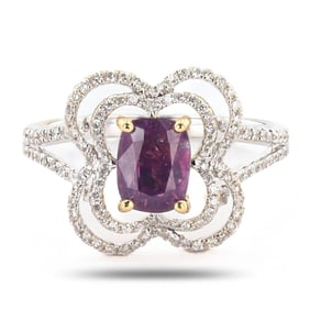 1.29ct Purplish Pink KASHMIR Sapphire and 0.35ctw Diamond 18K White and Yellow Gold Ring (GIA