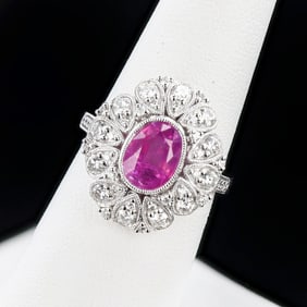 3.05ct UNHEATED Pink Sapphire and 0.89ctw Diamond Platinum Ring (GIA CERTIFIED)