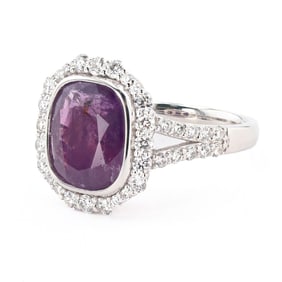 5.27ct UNHEATED Purple Pink KASHMIR Sapphire and 0.84ctw Diamond Platinum Ring (GIA CERTIFIED)