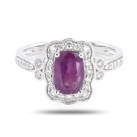1.72ct UNHEATED Purple Pink Kashmir Sapphire and 0.34ctw Diamond Platinum Ring (GIA CERTIFIED)