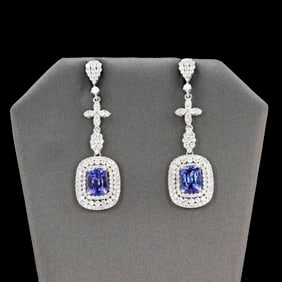 5.70ctw Tanzanite and 3.74ctw Diamond 14K White Gold Earrings