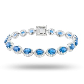 12.28ctw Blue Sapphire and 2.59ctw Diamond Platinum Bracelet