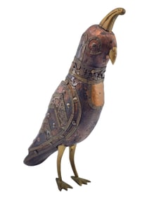 Antique bird wood and copper sculpture