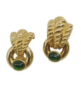 18K YELLOW GOLD CABOCHON EMERALD EARRINGS