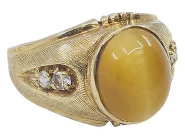 vintage 14k yellow gold tiger eye diamond ring