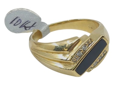 10k yellow gold onyx diamond ring