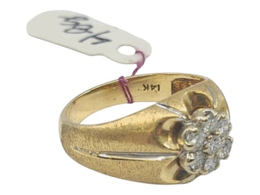 14k yellow gold cluster diamond ring