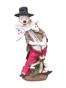 VTG 10" Clown Figurine ARNART PUCCI 1984 Handpainted Resin On Wooden Base HAPPY