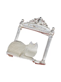 JJ Jonette Silver Tone Cat Looking At Reflection Mirror Brooch Pin, Signed