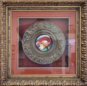 enamelled porcelain plates with embossed metal edge in Renaissance style, late 19th century