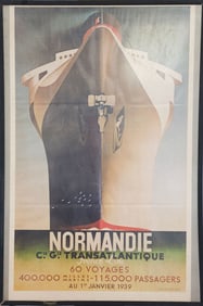 Antique Normandie Ship color Poster Lithograph
