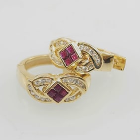 Vintage 18k yellow gold Ruby diamond earrings