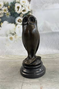 MILO OWL BIRD BRONZE SCULPTURE: Bronze Dimensions with Marble Base: Height 10" X Width 4 1/2"Marble Dimensions: Diameter 4 1/2"Height without base:8"Weight:7 LBSOriginal or Reproduction: Original