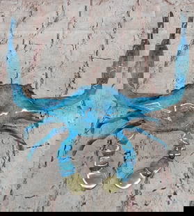 Blue Crab Sculpture Figure Figurine Original Art Glazed Colorful Patina 4" x 8": Bronze Dimensions: Height 4" X Width 8"Weight:2 LBSOriginal or Reproduction: Original