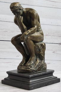 Large Rodin Famous The Thinker Bronze Marble Sculpture Art Deco Marble: Bronze Dimensions with Marble Base: Height 10" X Width 5"Marble Dimensions: 5" X 5"Height without base:9"Weight:10 LBSOriginal or Reproduction: Reproduction