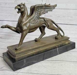 Welsh Dragon Griffin Mythological Creature Bronze Metal Statue Sculpture on Marble Base 9" x 13": Bronze Dimensions with Marble Base: Height 9" X Width 13"Marble Dimensions:12" X 4"Height without base:8"Weight:15 LBSOriginal or Reproduction: Reproduction
