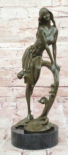 Art Nouveau Bronze Girl on Swing Sculpture: Bronze Dimensions with Marble Base: Height 13" X Width 5"Marble Dimensions: Diameter 4.5"Height without base:12"Weight:6 LBS, Original or Reproduction: Original