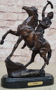 Remington "Scalp" Indian Bronze Sculpture: Total Dimensions: Height 10'' x Width 9''Approximate Weight: 7 LBSOriginal Reproduction: Reproduction