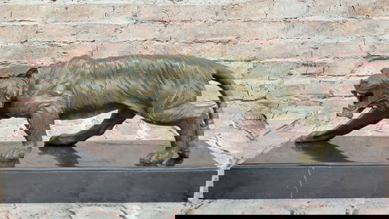 Roaring Bronze Tiger Sculpture on Marble Base: Bronze Dimensions with Marble Base: Height 7" X Width 16"Marble Dimensions:16" X 5"Height without base:6"Weight:19 LBSOriginal or Reproduction: Reproduction