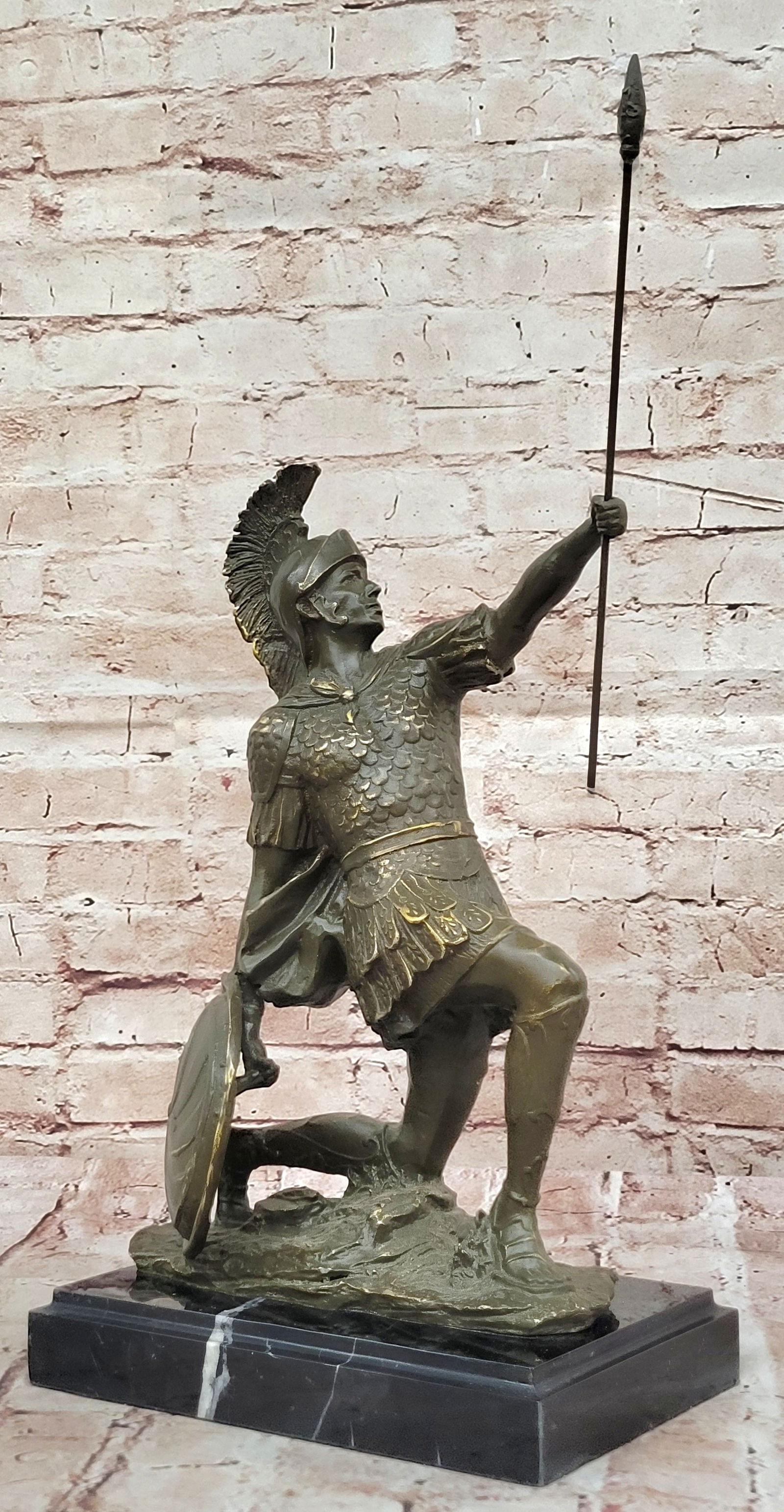 Kneeling Roman Legion Centurion Warrior Bronze Sculpture with Spear & Shield (1 of 4)