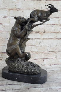 Sign Hot Cast Barye Jaguar attacking Baby Gazelle Bronze Marble Sculpture: Bronze Dimensions with Marble Base: Height 13" X Width 12"Marble Dimensions: Diameter 8"Height without base:12"Weight:12 LBSOriginal or Reproduction: Reproduction