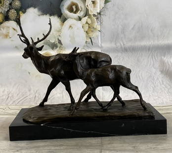 R.Bogatti Elk Deer Bronze Sculpture: Bronze Dimensions with Marble Base: Height 11" X Width 12"Marble size:12" X 5.5"Height without base:10"Weight:17 LBS. Original Reproduction: Reproduction