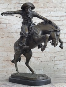 Frederic Remington Bronco Buster Bucking Horse Western Americana Bronze Statue