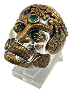 Skull Blood 925 sterling silver & ruby Maya / Aztec skull ring man vintage biker heavy: size 9
