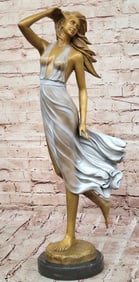 Graceful Bronze Woman in Flowing Dress ? Wind Blown Figurine