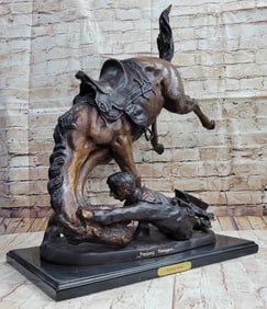42 lbs Wicked Pony Frederic Remington Bronze Western Sculpture Statue Fallen Horseman 24" x 23"