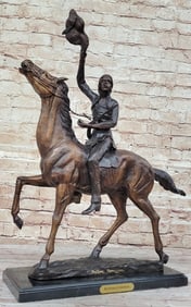 BUFFALO SIGNAL by Frederic Remington Bronze Statue Sculpture Native American Horseback 25" x 17"