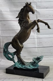 Rearing Horse on Hind Legs Bronze Statue Sculpture w/ Blue Green Patina Original Art