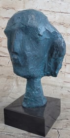 A Line Through Time Abstract Modern Artwork Female Bust Green Patina Bronze Statue