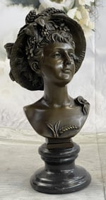 A.Carrier Elegant Feathered Hat Bust Bronze