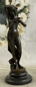J.Cassaigne Lady on Marble Bronze Sculpture
