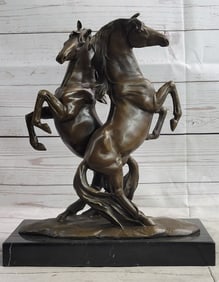 Two Rearing Stallions Horses Bronze Sculpture Statue Horse Lover Decor Signed