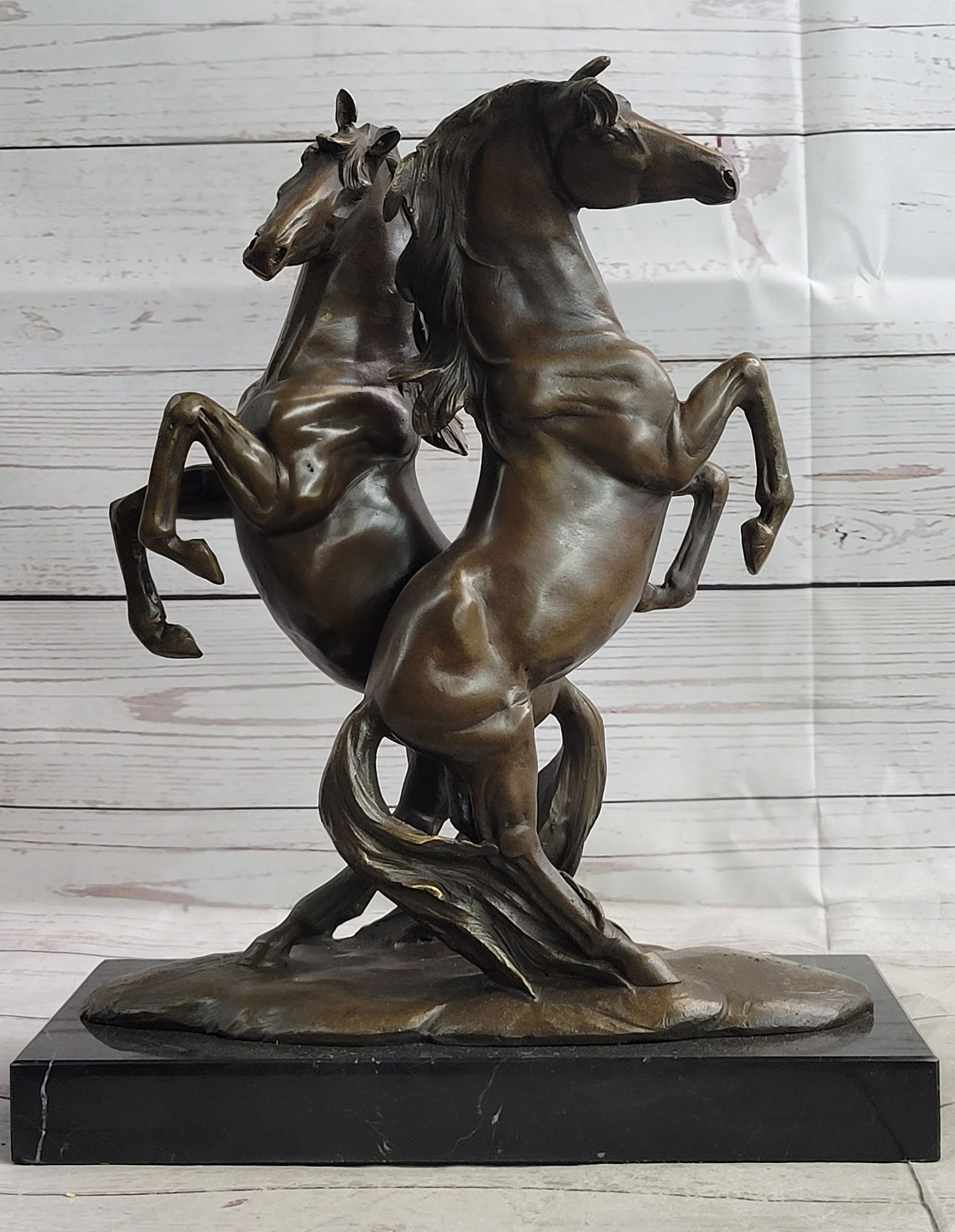 Two Rearing Stallions Horses Bronze Sculpture Statue Horse Lover Decor Signed (1 of 4)