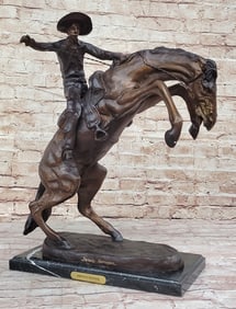 34 lbs Bronco Buster Frederic Remington Bronze Statue Cowboy Horse Western 24" x 26"