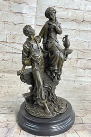 French Bronze Statue Sculpture Young Lovers Romance Anniversary Figure Decor 14" x 7.5"