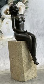 Nick Female Seated on Marble Bronze