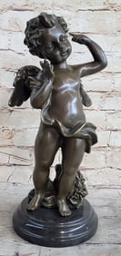 Cherub Cherubim Boy Bronze Statue Sculpture Figure Decor 13.5" x 6"