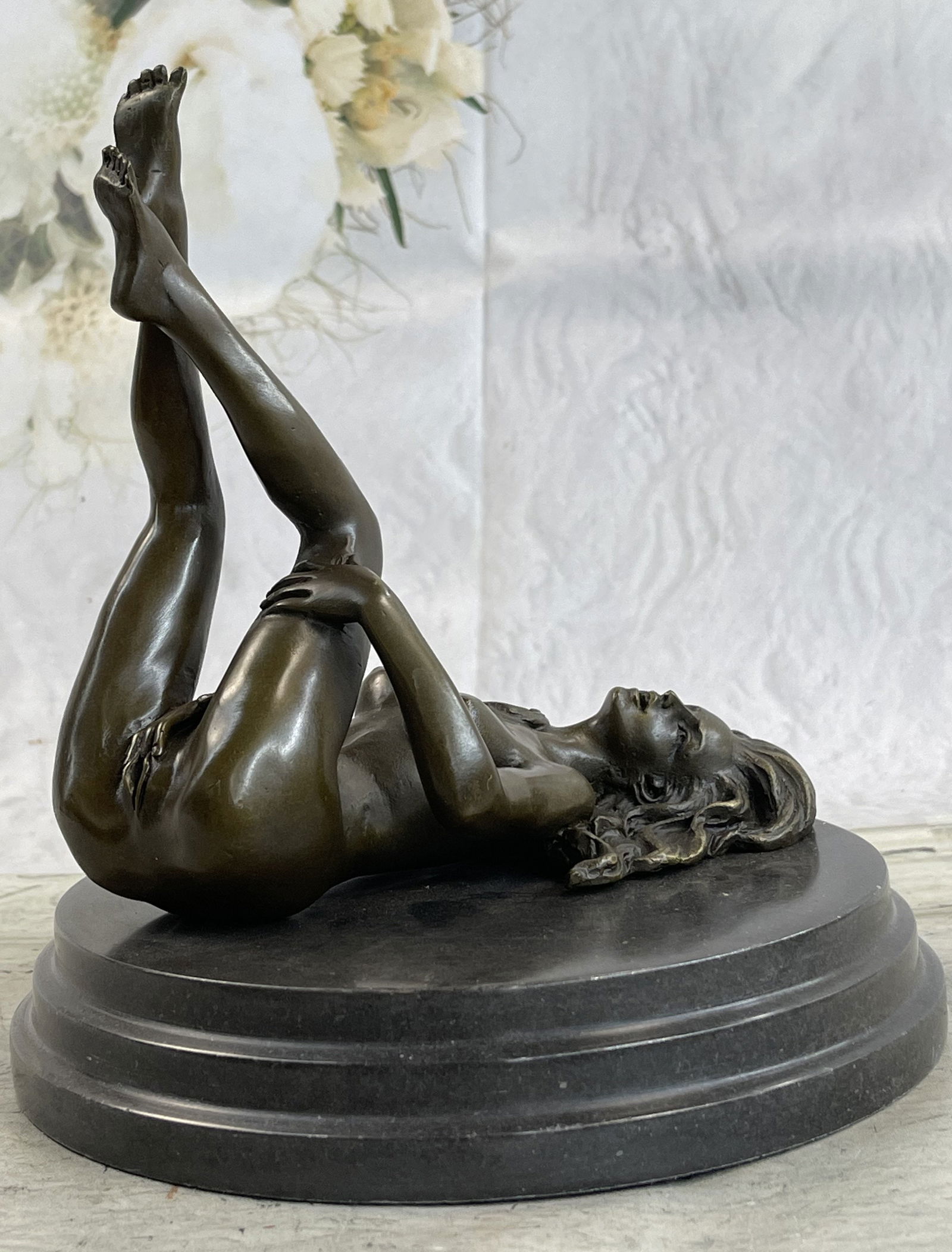 Mavchi Nude Erotic Female Legs in the air Bronze: Total Dimensions: Height 8'' x Width 8''Approximate Weight: 8 LBSOriginal Reproduction: Original