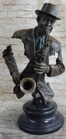 65 lbs African American Jazz Saxophone Player Saxophonist Musician Bronze Statue Sculpture