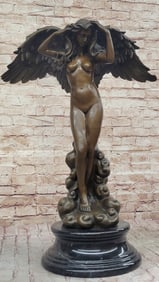 55 lbs Descending Night by Adolph Weinman Bronze Angel Statue Sculpture Figure 27" x 18"