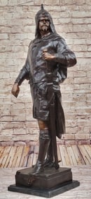 40 lbs Turkish or Arabian Man Warrior w/ Sword Bronze Statue Sculpture Figure 37" x 15"