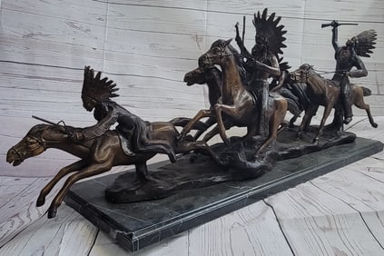 90 lbs WAR PARTY Carl Kauba Native American Indian Warriors on Horseback Western Bronze Statue