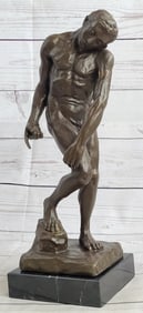 AGE OF BRONZE ADAM by Auguste Rodin Bronze Statue Sculpture Marble Base 21.5" x 9.5"