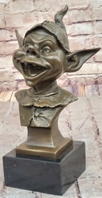 Whimsical Bronze Goblin Bust ? Playful Fantasy Sculpture on Marble Base
