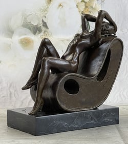 J. Patoue Nude Lady Sun Bathing Bronze