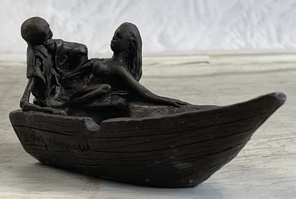 Odegaard Skeleton with Nude Girl Ashtray Bronze